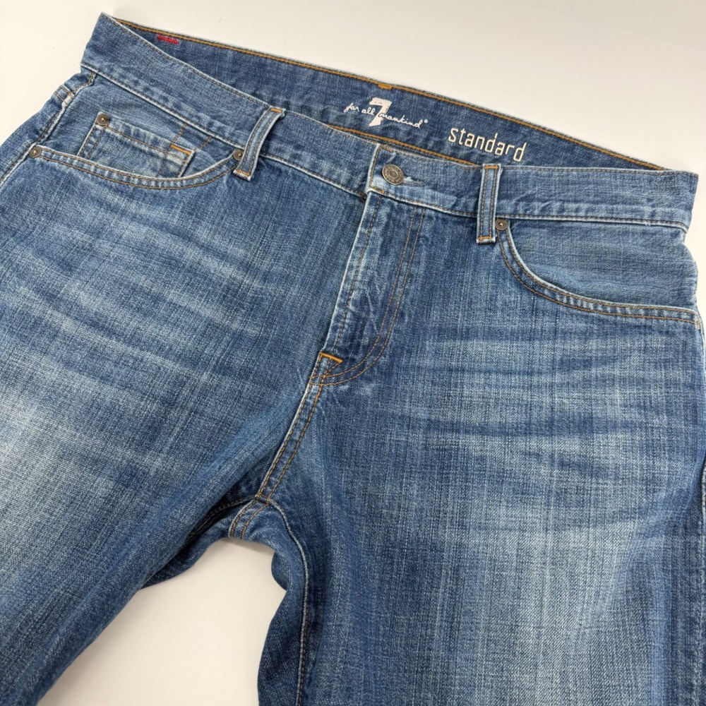 7 For All Mankind Standard Jeans Mens 34x29 Blue‎ Straight Leg Whiskered Denim